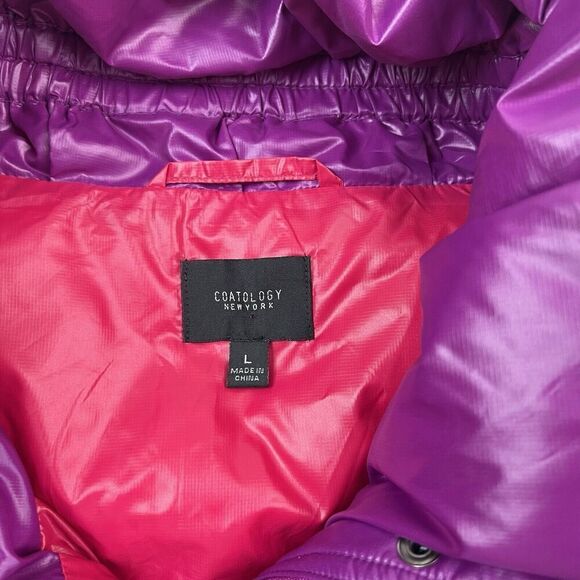 Coatology Goose Down Puffer Vest L Magenta Contrast Packable Gorpcore Travel - Picture 4 of 15